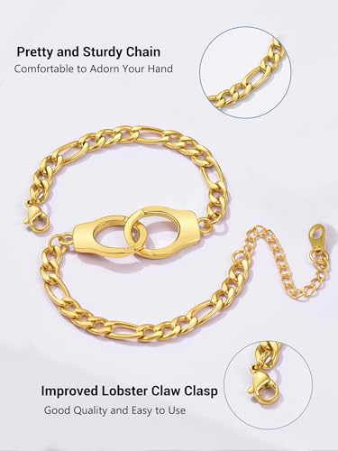 PROSTEEL Trendy Handcuffs Design/Customize Words Ankle Bracelet For Women, 316L Stainless Steel Anklets Silver/Gold/Black Tone, Hypoallergenic, Come with Box - style: 02 Handcuffs Anklet(8.5"-10.5")-Luxury Gold