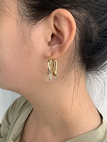 Acrylic Hoop Earrings Gold Lucite Transparent Resin Rectangle Clear Hoops for Women