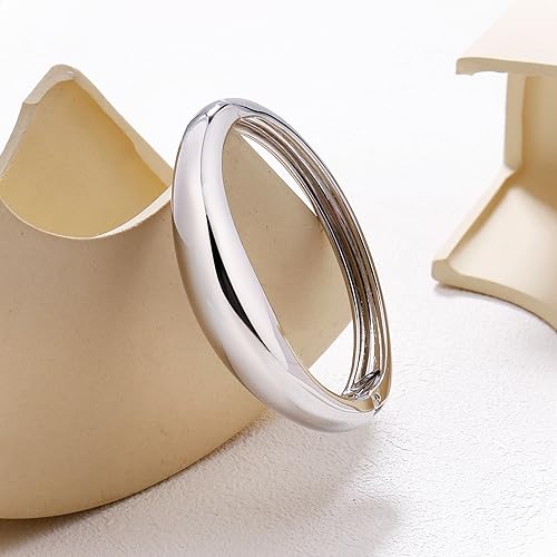 Elegance 11 designs Gold Plated Cuff Bangle Bracelets For Women Trendy Hinged Cuff Open Wide Chunky Gold Bracelet Minimalist Bangle Jewelry Gift - color: Silver Round