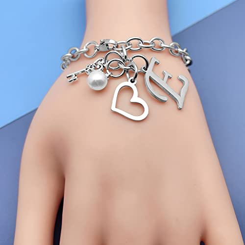 Initial A-Z Bracelets Gift for Women Girls Stainless Steel Chain Bracelet 26 Alphabet Jewelry Gifts for Birthday Anniversary Letter Bracelet Monogram Gifts for Sister Friend Girlfriends Mom 8.26 Inch - color: E