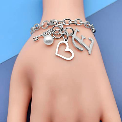 Initial A-Z Bracelets Gift for Women Girls Stainless Steel Chain Bracelet 26 Alphabet Jewelry Gifts for Birthday Anniversary Letter Bracelet Monogram Gifts for Sister Friend Girlfriends Mom 8.26 Inch - color: E