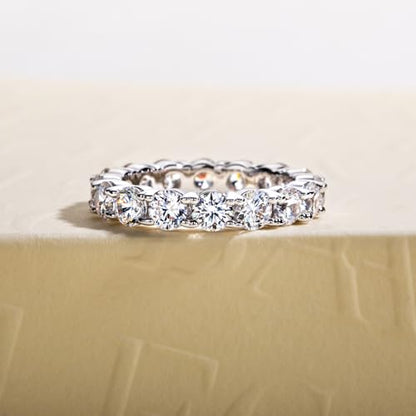 Cubic Zirconia Eternity Band Ring Round Cut/Cushion Cut 5A Grade D Color Simulant Diamond CZ Wedding Band Promise Anniversary Ring for Women - color: Round Cut