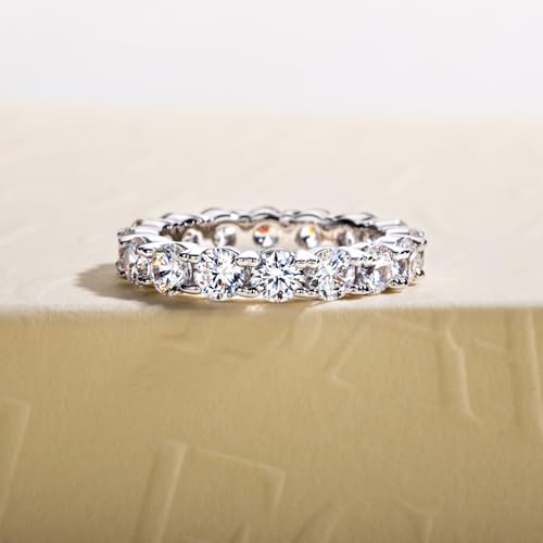 Cubic Zirconia Eternity Band Ring Round Cut/Cushion Cut 5A Grade D Color Simulant Diamond CZ Wedding Band Promise Anniversary Ring for Women - color: Round Cut