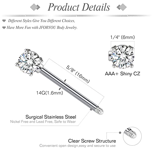 JFORYOU 14G Surgical Steel Nipple Rings Barbell Nipple Bar Piercing Jewelry for Women Double Front Facing Gem Synthesis Marble Stone Opal Design 16mm - style: 4 Pairs Marble and CZ Style