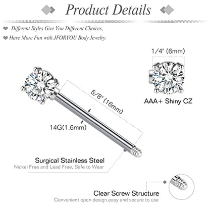JFORYOU 14G Surgical Steel Nipple Rings Barbell Nipple Bar Piercing Jewelry for Women Double Front Facing Gem Synthesis Marble Stone Opal Design 16mm - style: 4 Pairs Marble and CZ Style