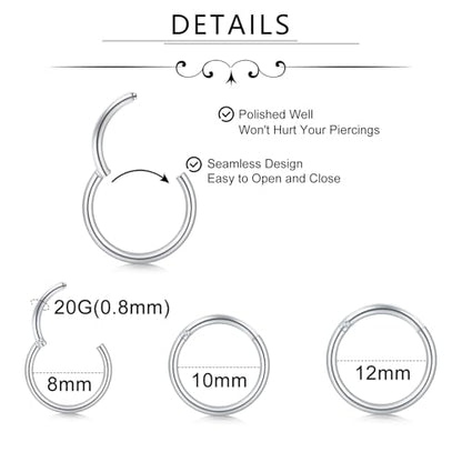 Incaton 18G Threadless Flat Back Stud Earrings For Women Men, 316L Surgical Steel Hypoallergenic Push in Nose Studs CZ Nose Nostril Tragus Helix Labret Studs Lip Rings Piercing Jewelry - color: 3 HOOP + 6 STUD SILVER