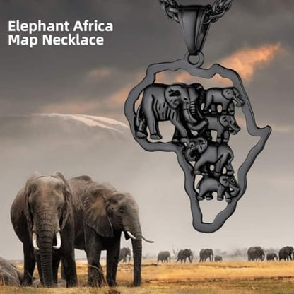 GOLDCHIC JEWELRY Africa Map Necklace for Men, Stainless Steel African Tribal/Egyptian Eye of Horus/I LOVE AFRICA/Elephant Map Hiphop Jewelry Unisex with 22'+2'Adjustable Chain - color: Elephant - Black, style: No Customization
