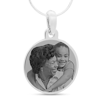 Personalized Photo Engraved Round Pendant with 20" chain - color: Silver