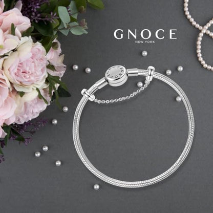 GNOCE Stainless Steel Snake Chain Charm Bracelet W/Safety Gift for Women - color: 7.5 in