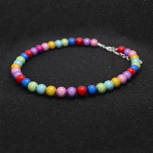 Long Simulated 10mm AAA Pearl Strand Necklace for Women Multicolor Pearl Choker Necklace 1920s Pearl Statement Necklace Costume Jewelry - color: 10mm Multicolor Reflective