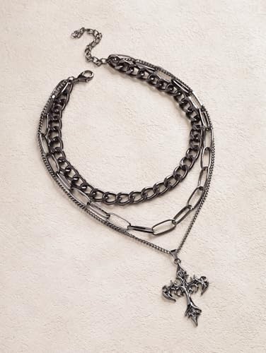 Sacina Gothic Layered Cross Choker Necklace, Goth Emo Grunge Necklace, Goth Jewelry, Halloween Christmas Jewelry Gift - color: Black