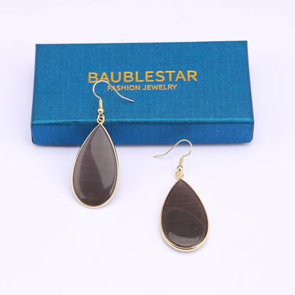 BaubleStar Natural Crystal Healing Stone Earrings Statement Teardrop Dangle Earrings for Women - color: Black