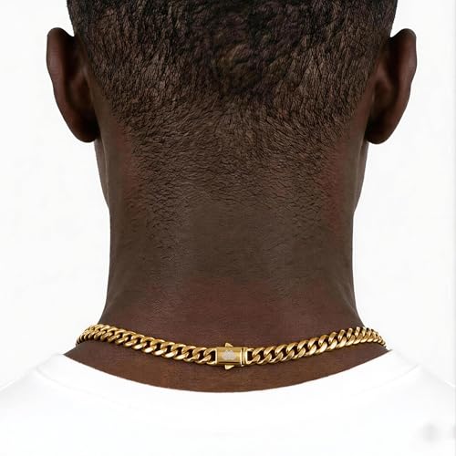 Hip Hop 18K Gold Cuban Link Chain for Men, 8mm Miami Cuban Necklace 316L Stainless Steel, Gold & Silver Available, Quick Lock Button Clasp, Anti-Tarnish Skin Friendly Mens Jewelry Gifts, 18-24" - color: Gold