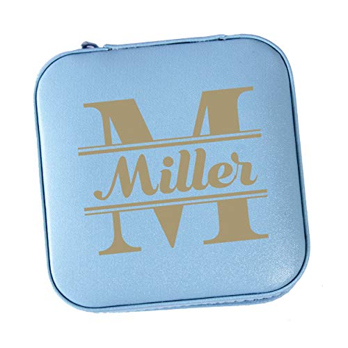 The Wedding Party Store Monogrammed Customized Small Compact Travel Jewelry Box Organizer Case (Sky Blue) - color: Sky Blue