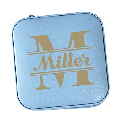 The Wedding Party Store Monogrammed Customized Small Compact Travel Jewelry Box Organizer Case (Sky Blue) - color: Sky Blue