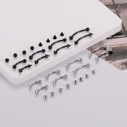 intera Surgical Steel 16G Eyebrow Piercing Jewelry Vertical Labret Lip Rings Jewelry for Women Men Curved Barbell Rook Daith Piercing Jewelry 6mm/8mm/10mm/12mm