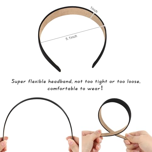 Wecoe Black Headbands for Women 16pcs 1 Inch Wide Satin Headbands | Great for daily wear, festive looks & DIY crafts - color: Set A