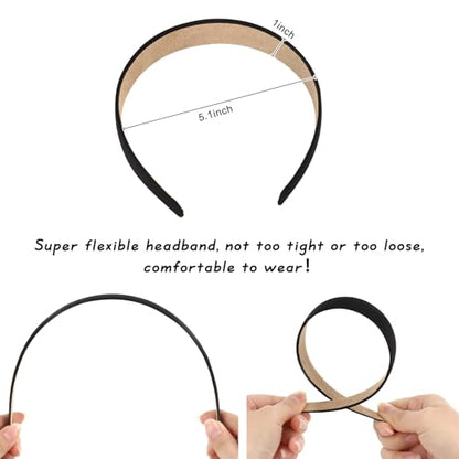Wecoe Black Headbands for Women 16pcs 1 Inch Wide Satin Headbands | Great for daily wear, festive looks & DIY crafts - color: Set A