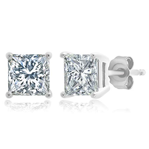 MAX + STONE Plated Sterling Silver Cubic Zirconia Stud Earrings (Round & Princess) - size: 5.5 MM, style: Princess