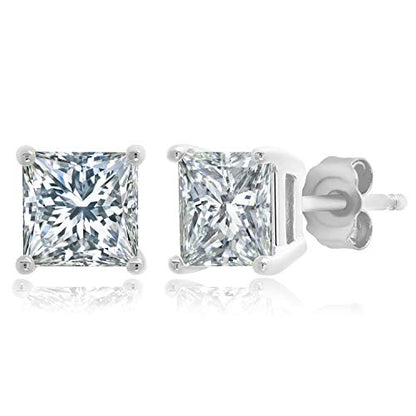 MAX + STONE Plated Sterling Silver Cubic Zirconia Stud Earrings (Round & Princess) - size: 5.5 MM, style: Princess