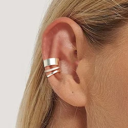 Gold Ear Cuffs Earrings for Women Non Piercing Clip on Cartilage Earrings | Trendy Gold Ear Cuff,Cartilage Clip on Earrings,Thin Huggie Hoop CZ Earring Set ,Fashion Jewelry,Non Tarnish,Gift - style: 3pc chunky cz-sl