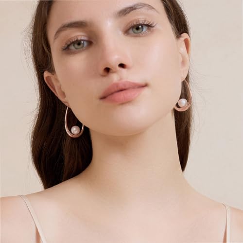 14k Gold Plated Lightweight Pearl Earrings,Trendy Jewelry,Teardrop Hoop Earrings for Women,Pearl Drop Earrings,Elegant Jewelry for Gifts - color: rose gold drop pearl