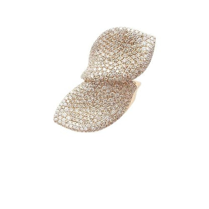 Paved CZ Leaf Statement Open Ring for Women - Sparkle Crystal Leaves Adjustable Wrap Finger Band Bridal Wedding Engagement Promise Eternity Rings Exaggerated Exquisite Cocktail Party Jewelry for Bride - color: Gold