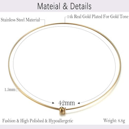 Sanfenly Choker Collar for Women 14K Gold Plated Silver Stainless Steel Metal Collar Choker Necklace Statement Open Cuff Bangle Necklace for Women - style: Classic Gold with Ball End