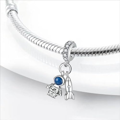 Charm for Bracelets and Necklaces, Heart Animals 925 Sterling Silver Bead Celestial Sun Moon Star Charms Jewelry Gift for Women Girls - color: Rocket Astronaut Charms