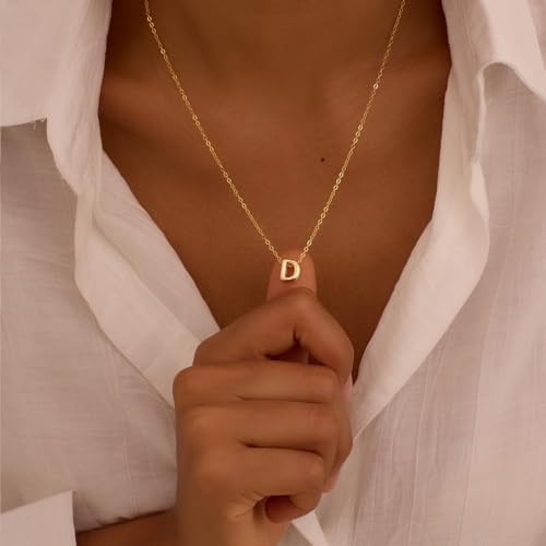 Initial Necklaces for Women Bubble Gold Silver Letter Necklace Dainty Personalized Charm Pendant Name Necklace Cute Non Tarnish Fashion Accessories Teen Gift Trendy Stuff Jewelry Gifts - color: Gold, style: D