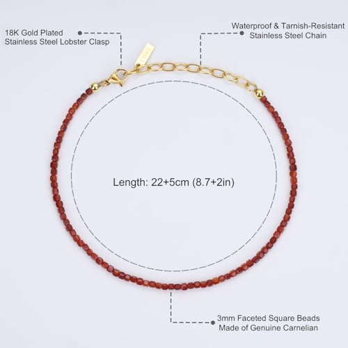 COAI Waterproof Anklet for Women, Square Crystal Beaded Anklet for Women, Red Carnelian/Turquoise/Lapis Lazuli - style: Red Carnelian