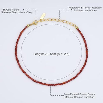 COAI Waterproof Anklet for Women, Square Crystal Beaded Anklet for Women, Red Carnelian/Turquoise/Lapis Lazuli - style: Red Carnelian