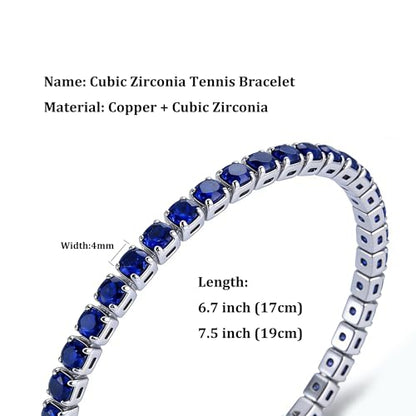 GulCean 14K Gold Plated 4mm Cubic Zirconia Classic Tennis Bracelet Copper CZ Charm Iced Out Tennis Bracelet for Women Men Size 6.7inch 7.5 inch - color: Blue, size: 7.5inch(19cm)