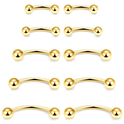 20G 16G 14G 12G Eyebrow Ring Piercing Jewelry Surgical Steel Vertical Labret Lip Ring Rook Daith Earrings Navel Small Tiny Belly Button Ring Piercing Jewelry for Women Men Silver Black Gold - color: Gold, size: 12G