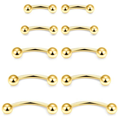 20G 16G 14G 12G Eyebrow Ring Piercing Jewelry Surgical Steel Vertical Labret Lip Ring Rook Daith Earrings Navel Small Tiny Belly Button Ring Piercing Jewelry for Women Men Silver Black Gold - color: Gold, size: 14G