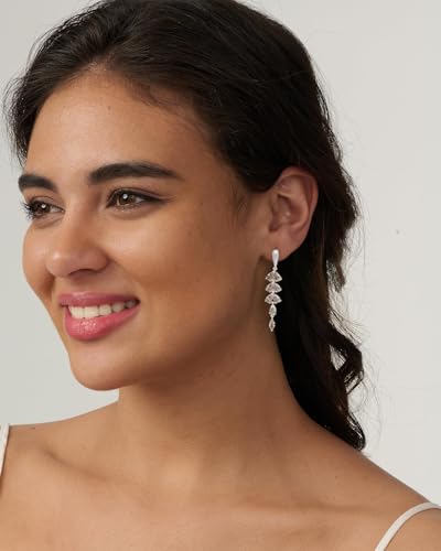 Dangle Earrings for Women - 14K Gold/White Gold/Rose Gold Plated Butterfly Heart Star Hoop Chain Long Tassel Cubic Zirconia CZ Dangle Earrings - color: Silver Leaf Dangle