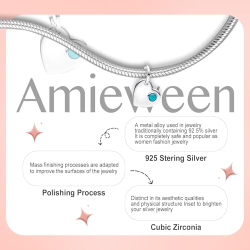 Birthstone Charm, Heart Charm Pendant Dangle with CZ, for Anniversary Birthday Mothers Valentines Day Christmas Graduation, for Yourself Family Mom Friend Girlfriend Sister Grandma - style: Dec.