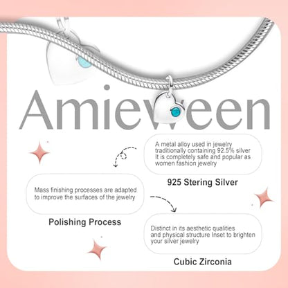 Birthstone Charm, Heart Charm Pendant Dangle with CZ, for Anniversary Birthday Mothers Valentines Day Christmas Graduation, for Yourself Family Mom Friend Girlfriend Sister Grandma - style: Dec.