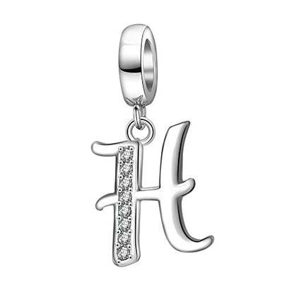 925 Sterling Silver Initial Charm fits Pandora, Gift for Mom Wife | Christmas,Birthday,Mother's Day, Anniversary, Valentine's Day - color: Letter H
