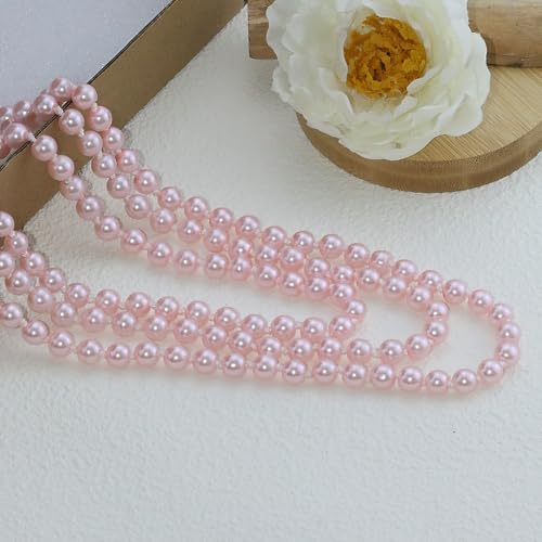 Pearl Necklaces for Women 60'' 70" Long Pearl Necklace 15.75'' Pearl Choker Necklace Chunky Bead Layered Faux Pearl Dangle Wedding Bridal 1920s Gatsby Christmas Costume Jewelry Gifts - color: Pink-60“
