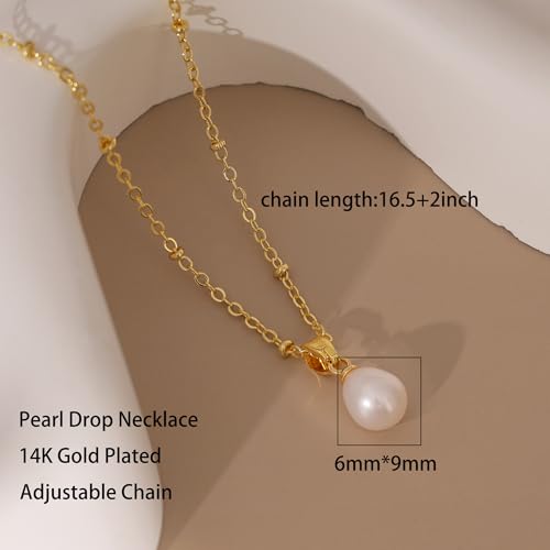 Pearl Necklaces for Women, Dainty Pearl Drop Necklace 14K Gold Plated CZ Pearls Pendant Necklace Small Gold Choker Necklaces for Women Trendy Wedding Jewelry Bridesmaids Gifts - color: Gold Plated-Bead Pearl