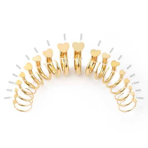 TBOSEN 18PCS Stainless Steel Stretching Kit Taper Bend Expander O-Ring Round | Flower | Heart | Cat Top Body Piercing Jewelry Set - color: Heart Top,Gold