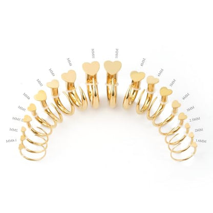 TBOSEN 18PCS Stainless Steel Stretching Kit Taper Bend Expander O-Ring Round | Flower | Heart | Cat Top Body Piercing Jewelry Set - color: Heart Top,Gold