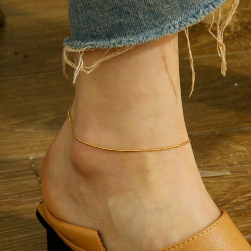 Gold Plated Ankle Bracelets For Women Waterproof,18k Gold Plated Anklets Layered Thin Snake Chain Herringbone Anklets Non Tarnish Stainless Steel Dainty Summer Jewelry Set Gift For Women - color: GOLD-2601