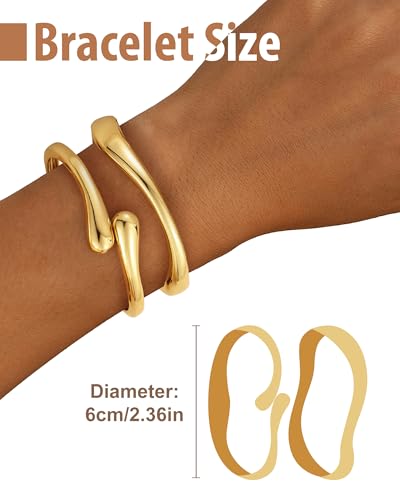 Chunky Gold Bangle Bracelets for Women, Gold Twist Cuff Bracelet | Trendy Stackable Bangles Set Fashion Jewelry Gifts - color: 2PCS Gold