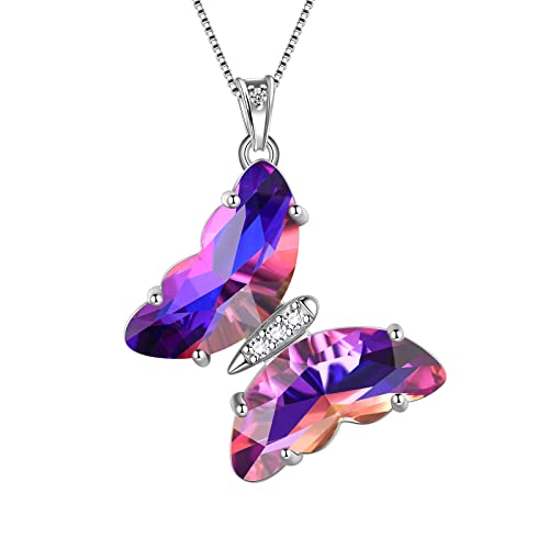 Aurora Tears Butterfly Necklace Earrings Ring Bracelet - Women 925 Sterling Silver Animal Butterflies Birthstone Pendant Crystal Wedding Birthday Jewelry - color: pendant-B.February