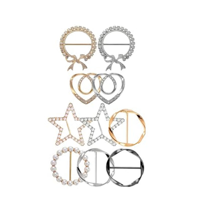 10PCS Scarf Ring Clip -T-shirt Ties Clips Clothes Corner Knotted Button for Women Fashion Metal Round Circle Shirt