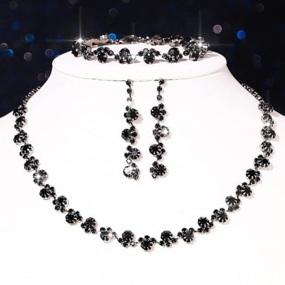 Aukmla Bridal Wedding Jewelry Set Silver Rhinestones Choker Necklaces Earrings Bracelet Sets Prom Jewelry for Women and Brides - color: Black