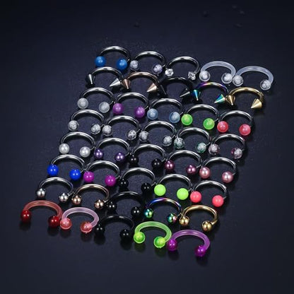 Vsnnsns 14G 16G 18G Septum Rings Piercing Jewelry 316L Stainless Surgical Steel Horseshoe Septum Nose Rings Snake Bite Lip Ring Daith Rook Earrings Smiley Piercing Jewelry for Women Men 8MM 10MM 12MM - color: 14G-10MM Mix Color