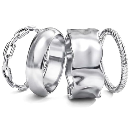 FIASASO Chunky Gold Rings for Women Non Tarnish - 4Pcs 14K Gold Plated Dainty Stackable Ring Set Trendy Hypoallergenic Thick Dome Statement Finger Knuckle Rings Pack Size 5-10 - color: Silver